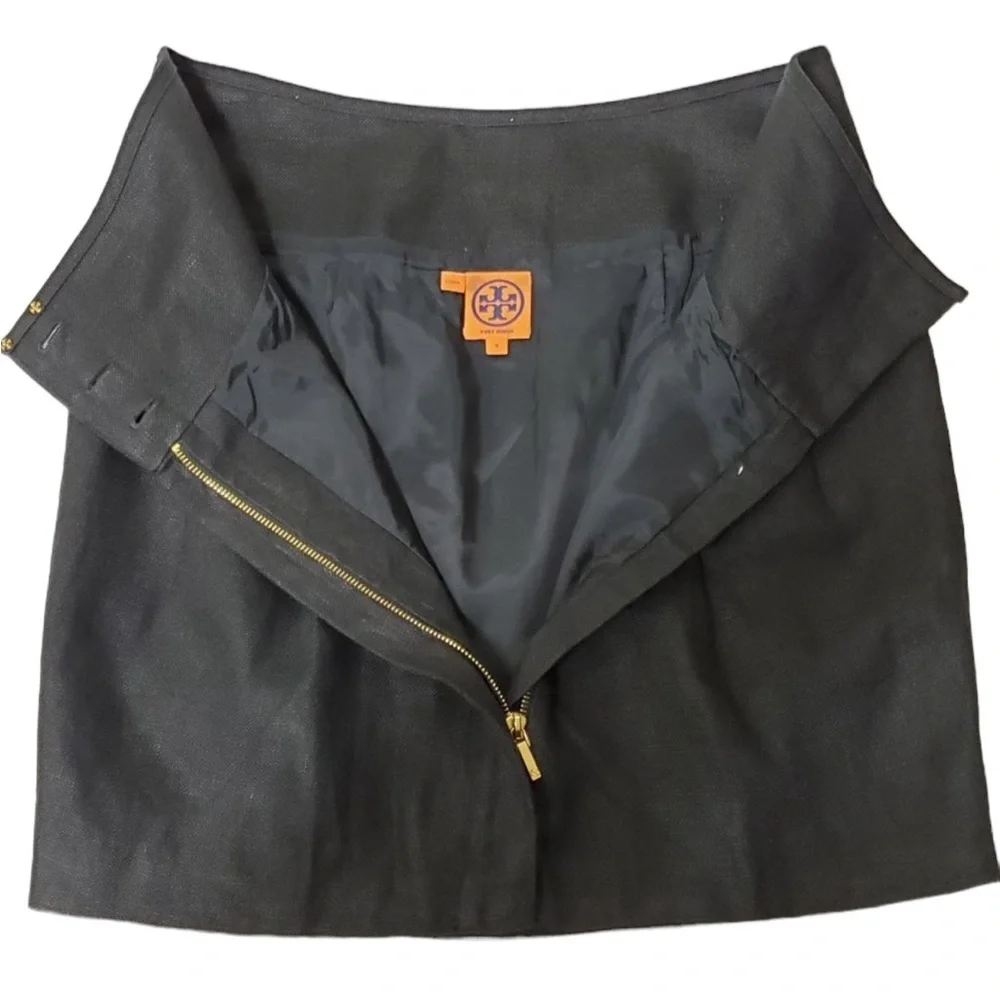 TORY BURCH LINEN BLACK SCHAFER PENCIL SKIRT 2